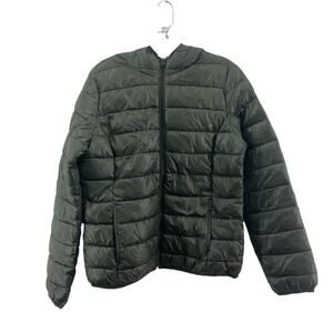 Q/S Women's Green Hooded Full Zip Quilted Nylon Jacket L Preowned
